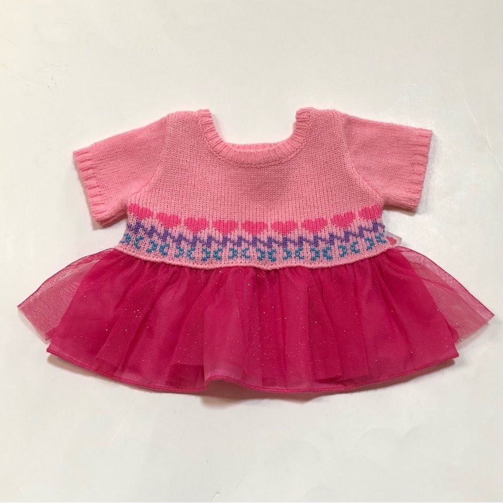 Build-A-Bear Workshop Pink Heart Fair Isle Tulle Sweater Dress